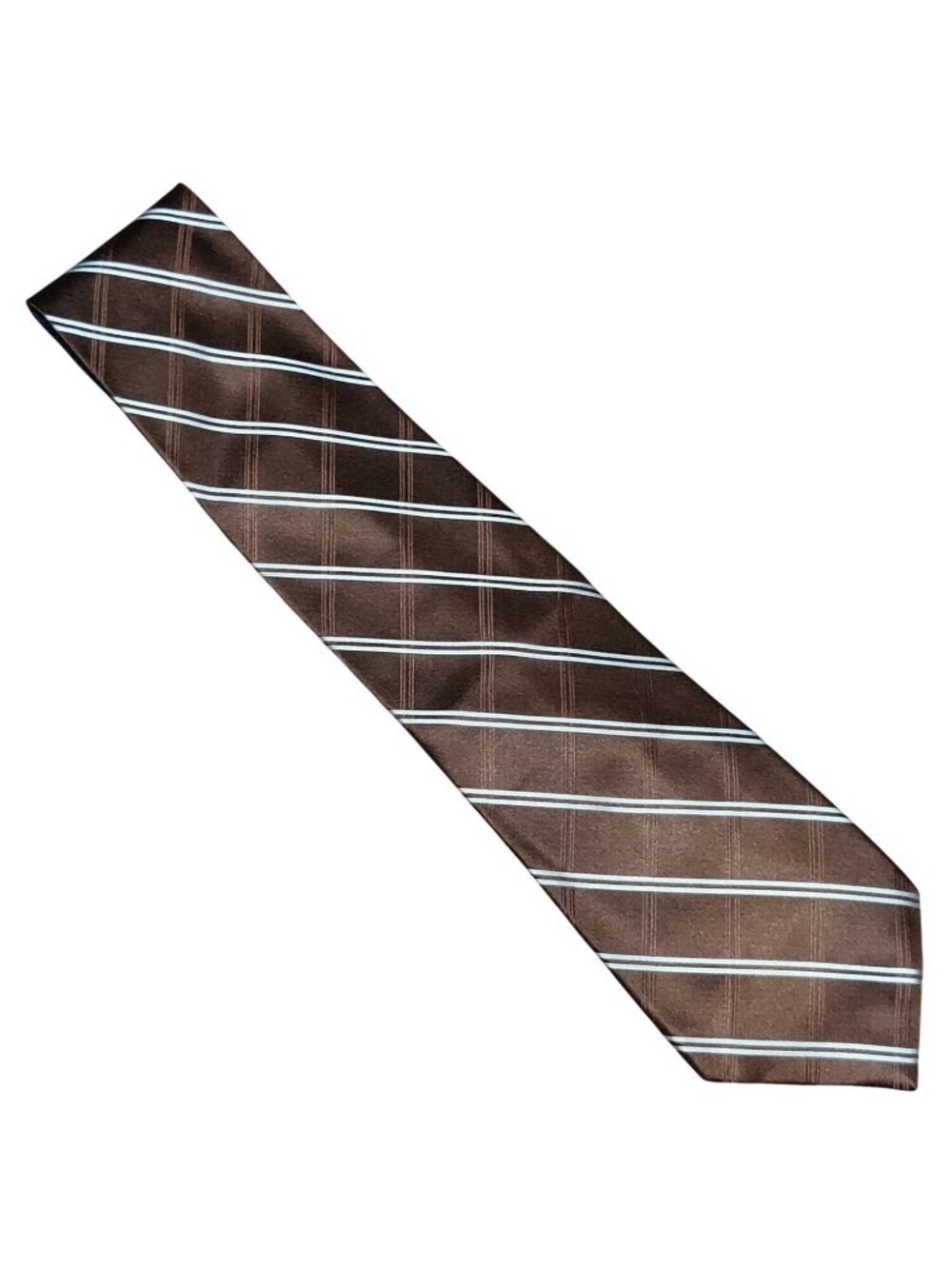 Tommy Hilfiger Vintage Necktie Brown Blue Striped Plaid Preppy 100% Silk Y2K - Picture 2 of 12